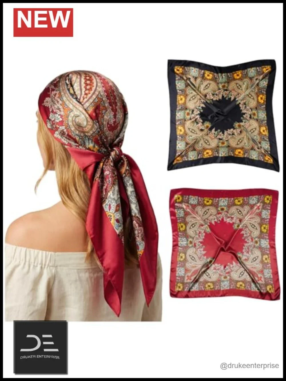2 Pack Large Satin Head Scarf Fashion Bandana Hair Wrap Pirate Accessory 35.4